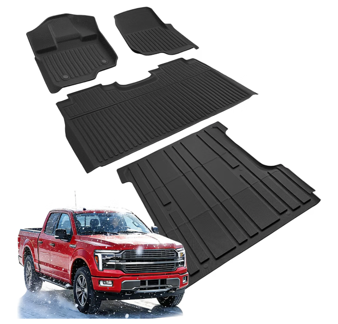 Floor & Bed Mats for Ford F150: 2015-2026 SuperCrew/Crew Cab Only(5.5FT Short Bed)(w/o Fold Flat Storage)