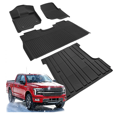 Floor & Bed Mats for Ford F150: 2015-2026 SuperCrew/Crew Cab Only(5.5FT Short Bed)(w/o Fold Flat Storage)