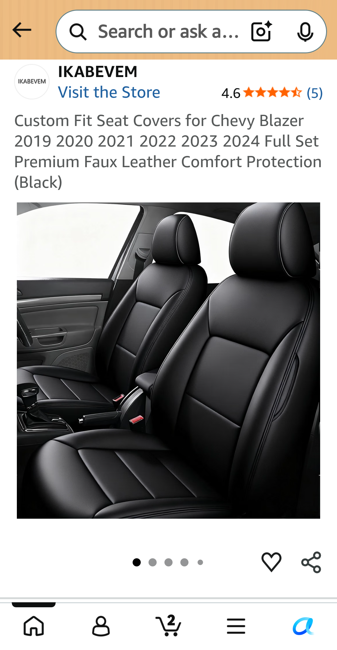 Custom Fit Seat Covers for Chevy Blazer 2019 2020 2021 2022 2023 2024 Full Set Premium Faux Leather Comfort Protection (Black)
