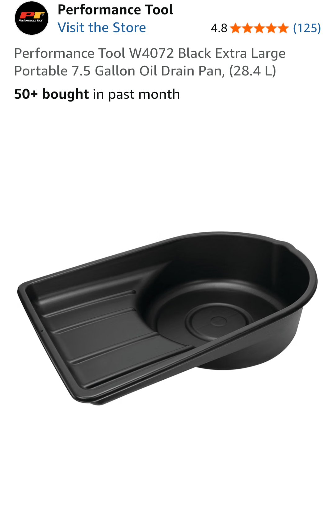 Performance Tool W4072 Black Extra Large Portable 7.5 Gallon Oil Drain Pan, (28.4 ))