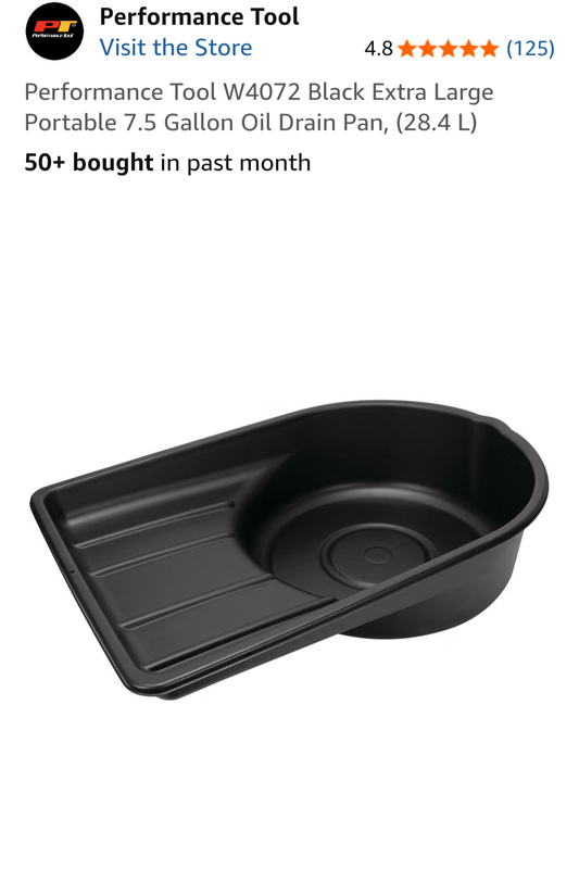 Performance Tool W4072 Black Extra Large Portable 7.5 Gallon Oil Drain Pan, (28.4 ))
