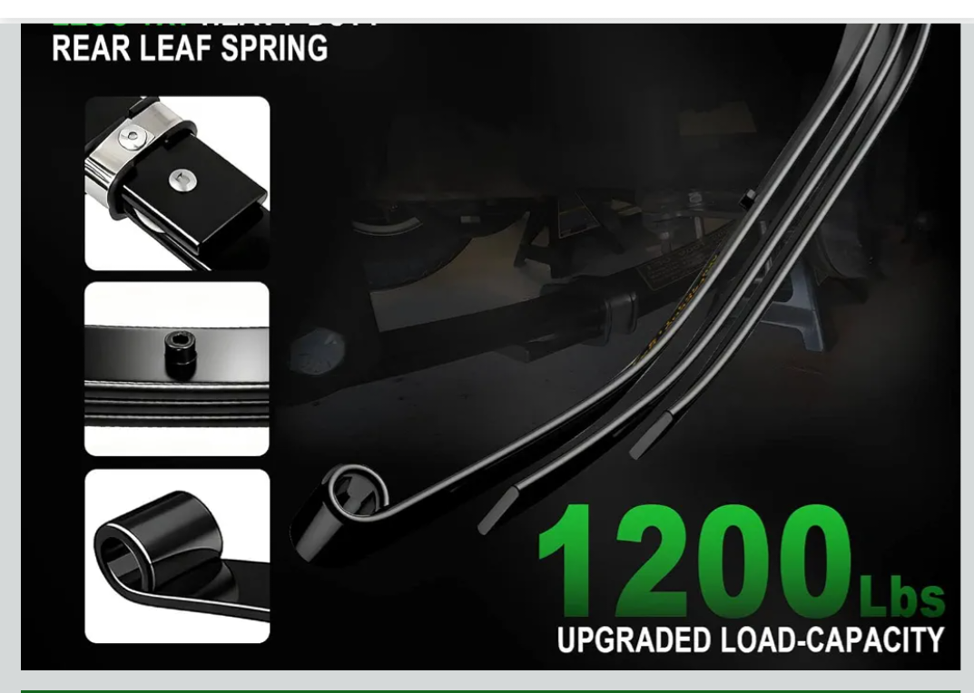 Upgraded Heavy Duty Rear 3-Leaf Springs Kit for EGO TXT/Medalist Electric 1994-2013 and Gas 1996-2008 Golf Cart Suspension with Bushings Sleeves and U Bolts