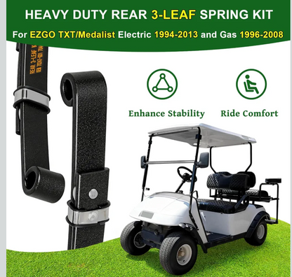 Upgraded Heavy Duty Rear 3-Leaf Springs Kit for EGO TXT/Medalist Electric 1994-2013 and Gas 1996-2008 Golf Cart Suspension with Bushings Sleeves and U Bolts