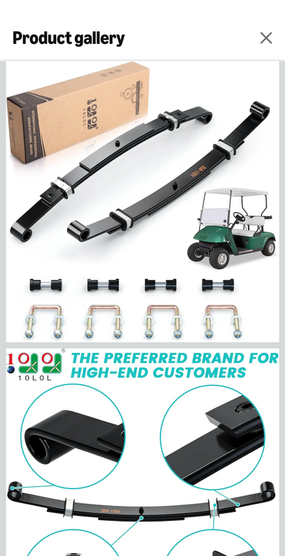 Upgraded Heavy Duty Rear 3-Leaf Springs Kit for EGO TXT/Medalist Electric 1994-2013 and Gas 1996-2008 Golf Cart Suspension with Bushings Sleeves and U Bolts
