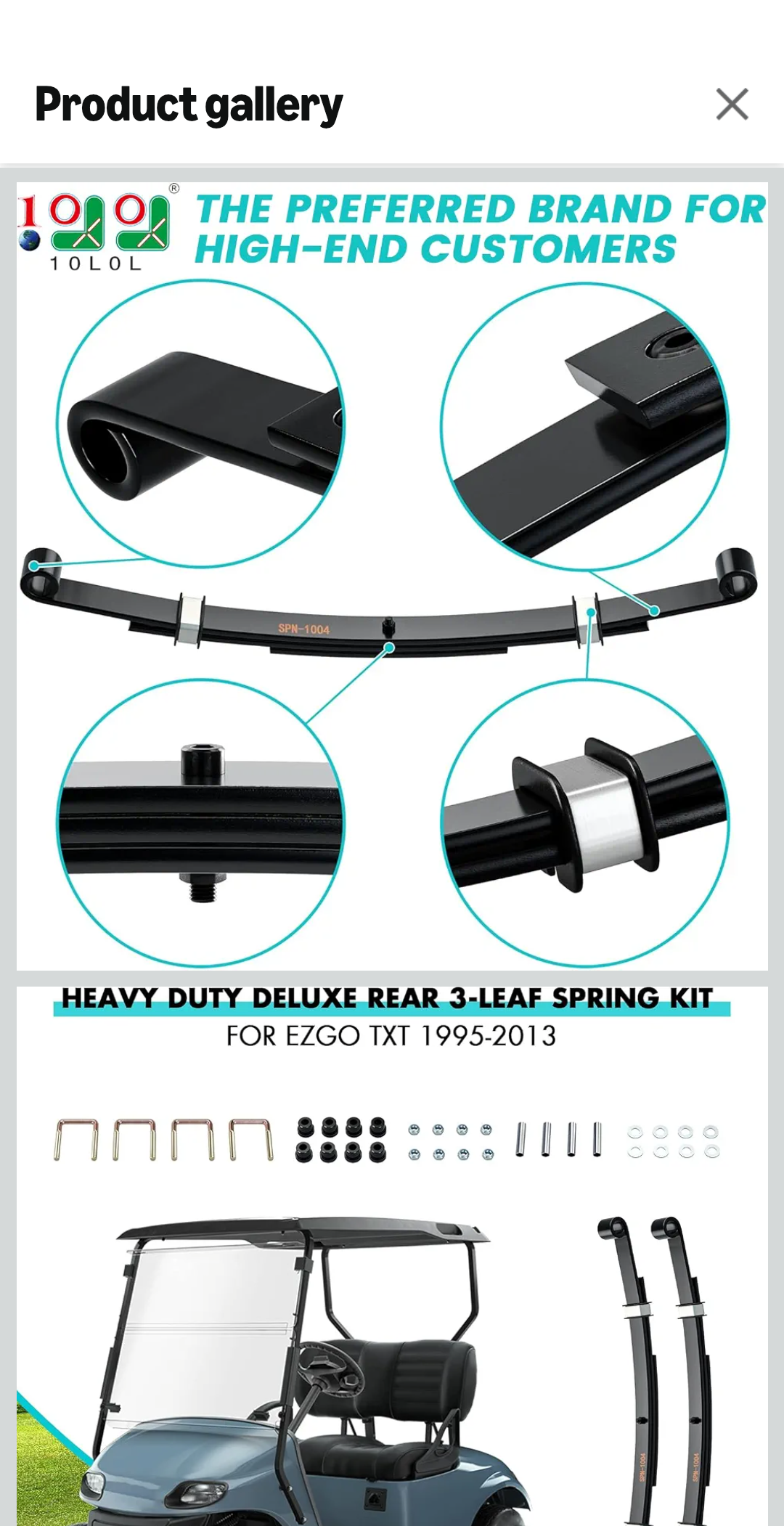 Upgraded Heavy Duty Rear 3-Leaf Springs Kit for EGO TXT/Medalist Electric 1994-2013 and Gas 1996-2008 Golf Cart Suspension with Bushings Sleeves and U Bolts