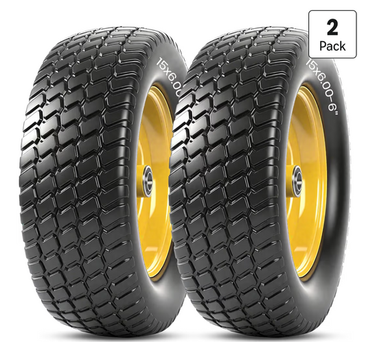 AR-PRO (2 Pack) 15x6.00-6 Flat Free Tire and Wheel Solid Lawn Mower Front Tires