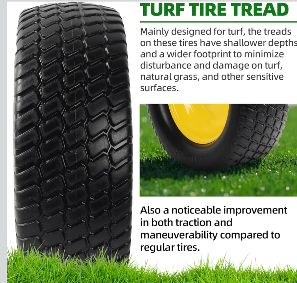 AR-PRO (2 Pack) 15x6.00-6 Flat Free Tire and Wheel Solid Lawn Mower Front Tires with 3" Centered Hub 3/4" & 5/8" Bearings & 1" Bushings, Compatible with John Deere Riding