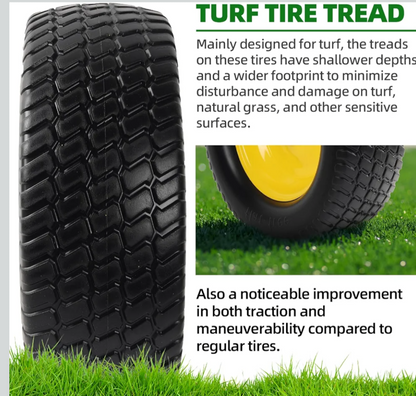 AR-PRO (2 Pack) 15x6.00-6 Flat Free Tire and Wheel Solid Lawn Mower Front Tires with 3" Centered Hub 3/4" & 5/8" Bearings & 1" Bushings, Compatible with John Deere Riding