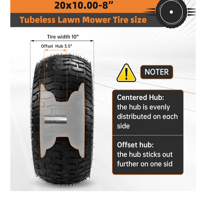 AR-PRO 20x10.00-8 Tubeless Lawn Mower Tire and Wheel Assembly (2-Pack)