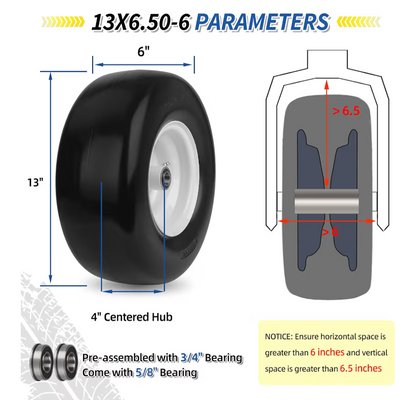 13x6.50-6 Flat Free Lawn Mower Tire and Wheel