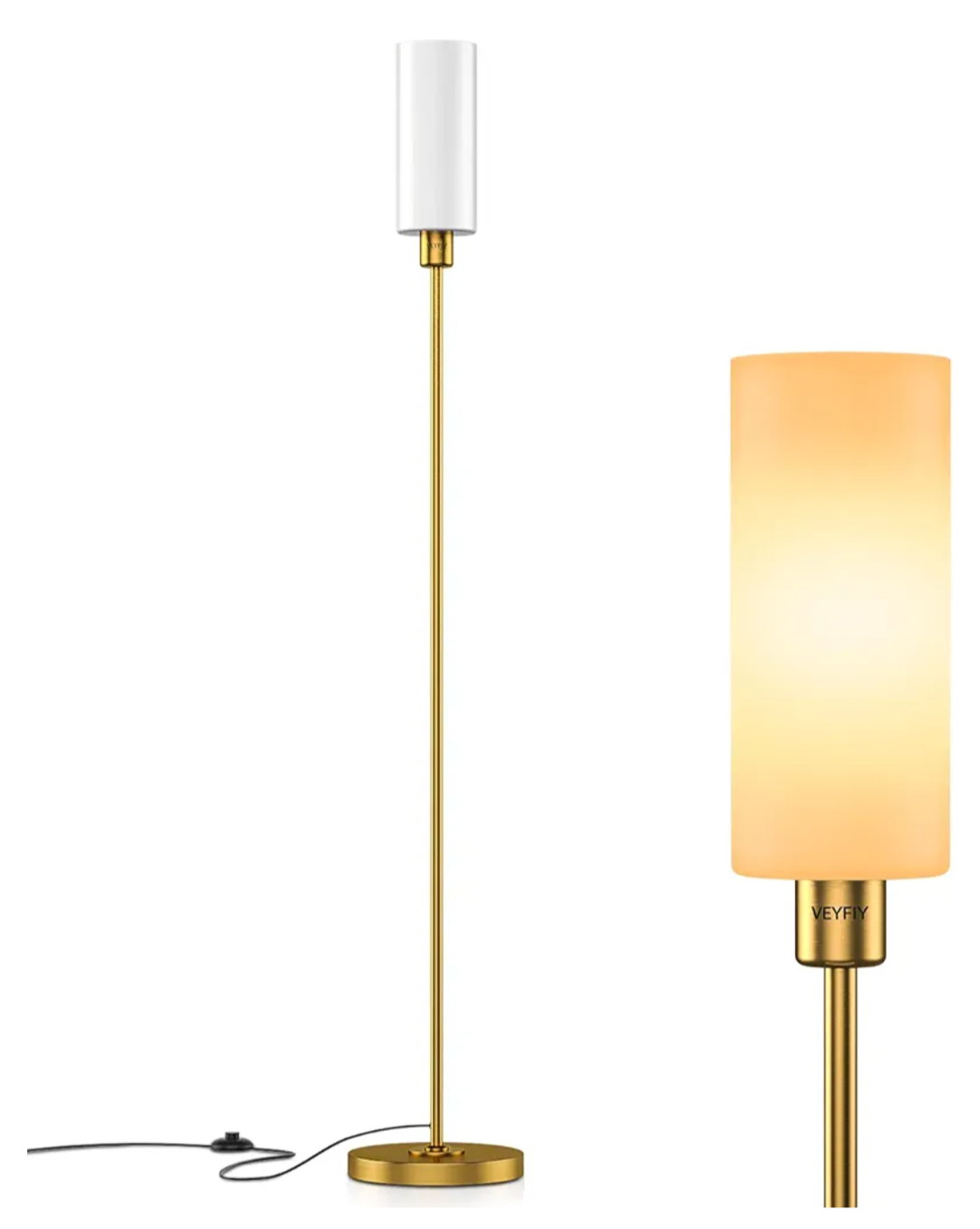 68 Inch Gold Floor Lamp for Living Room with Modern Frosted Glass Shade