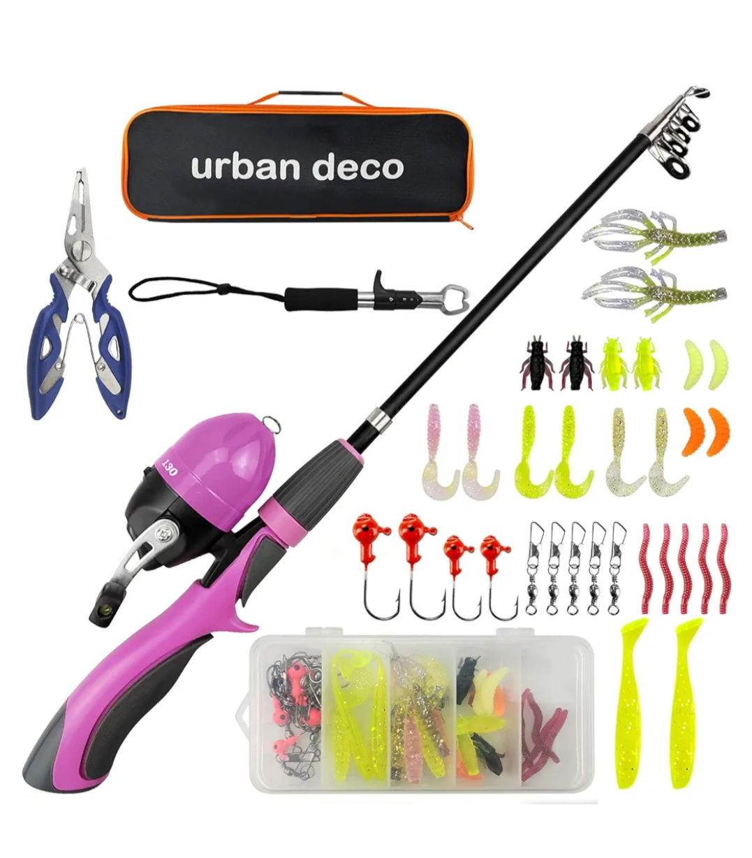 Kids Fishing Pole and Tackle Kit, Pink