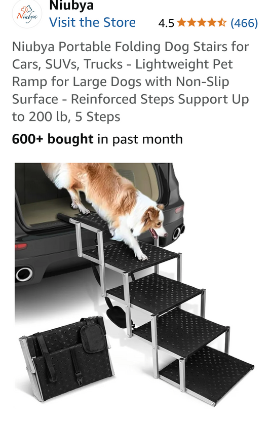 Portable Lightweight Folding Dog / Pet Stairs for use with Automobiles