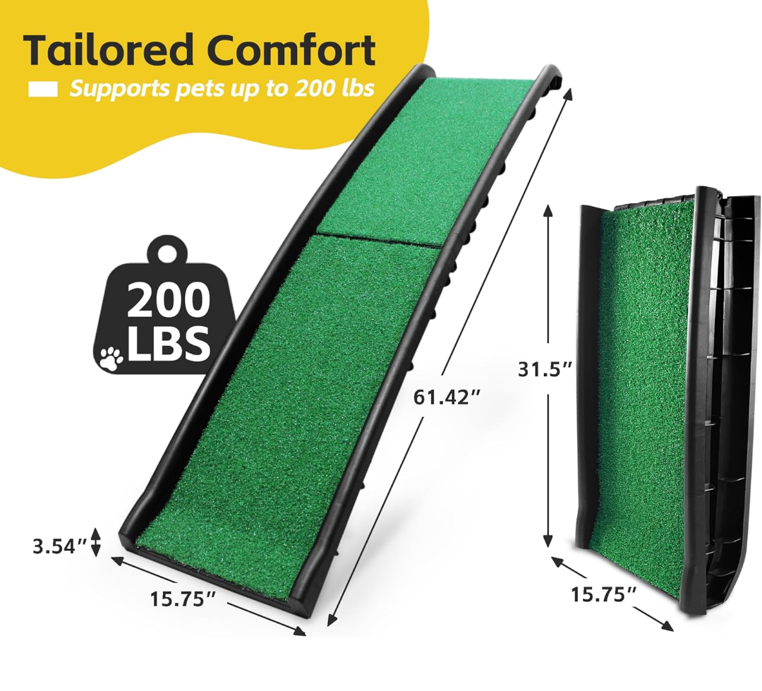 Pet-Step Folding Portable Dog Ramp with Poly Grass