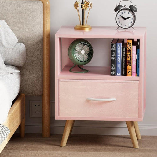 Nightstand for Girls Room with Fabric Drawer Pink