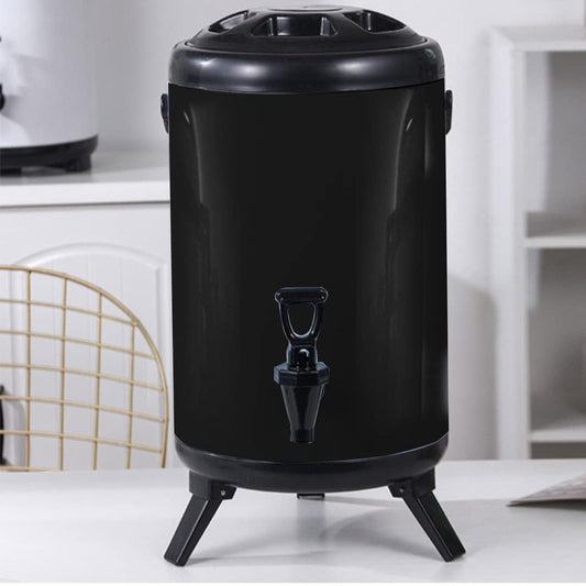 8L Stainless Steel Insulated Milk Tea Barrel Hot and Cold Beverage Dispenser Container, Black