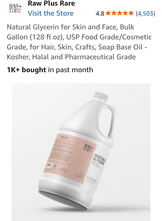 Raw Glycerin USP Cosmetic, Food, and Pharmaceutical Grade, 1 Gallon