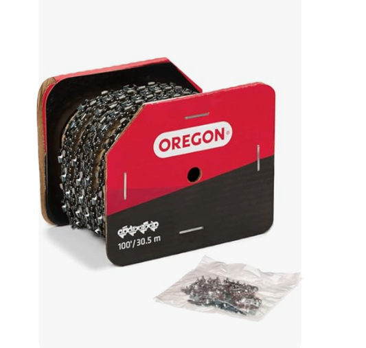 Oregon chainsaw chain packaging with product details on a white background