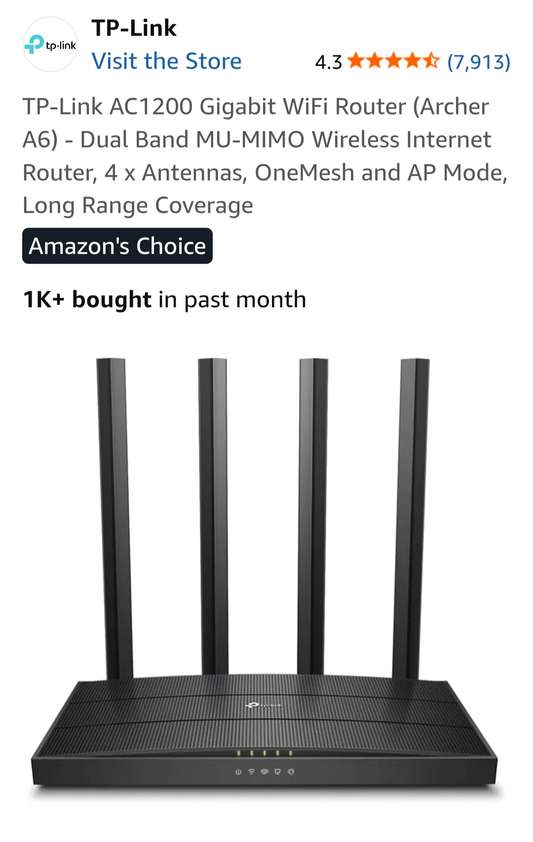 TP-Link AC1200 Gigabit WiFi Router with Four Antennae