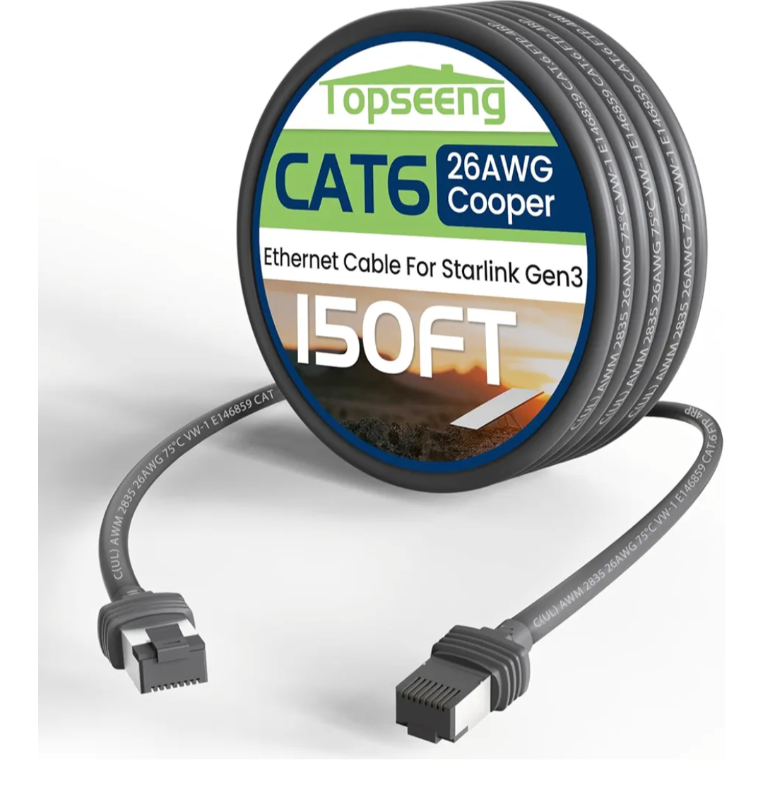 Starlink Gen 3 Waterproof High Speed Replacement CAT 6 UTP Cable, 100ft and 150ft