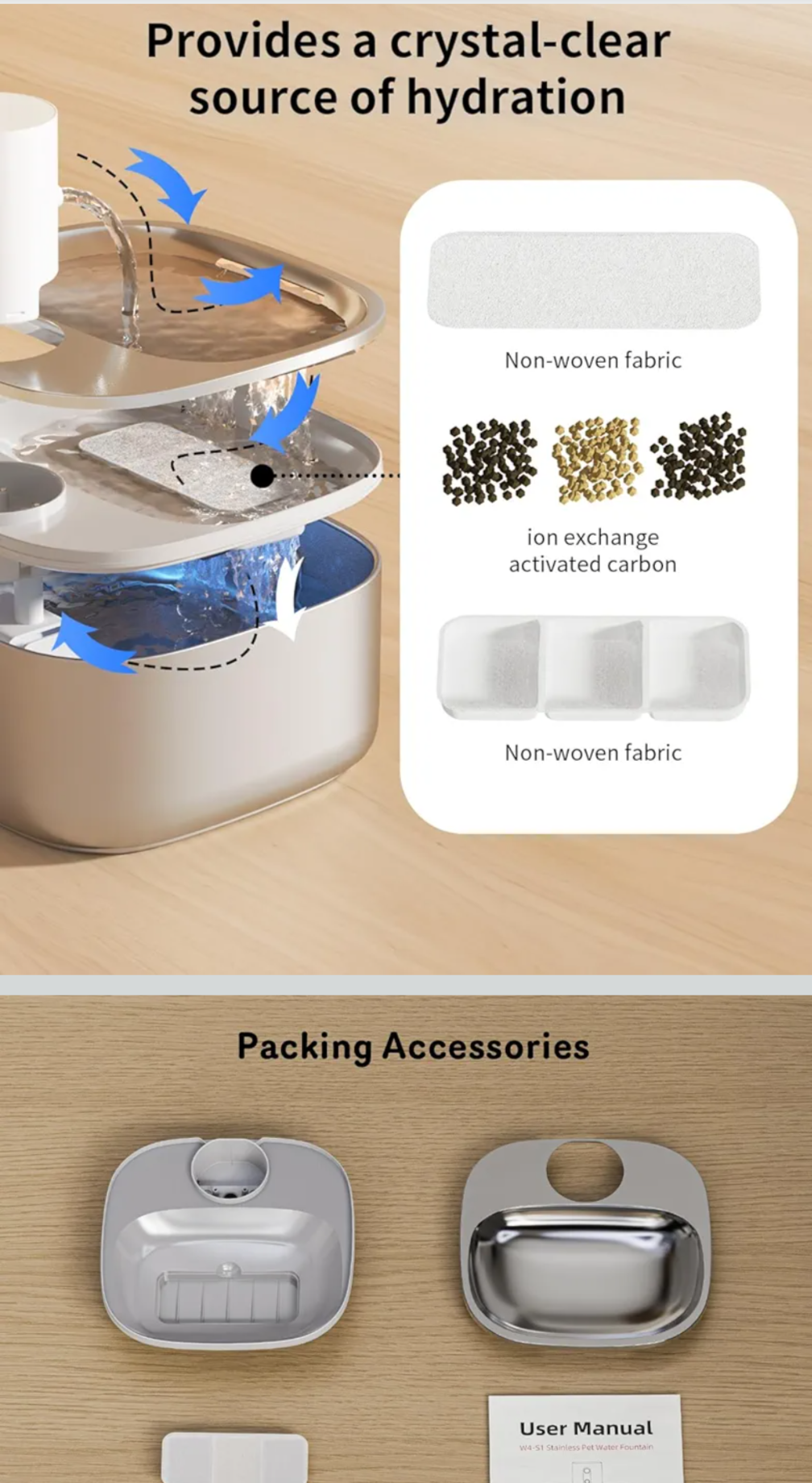 Product gallery with hydration device and accessories on a wooden background