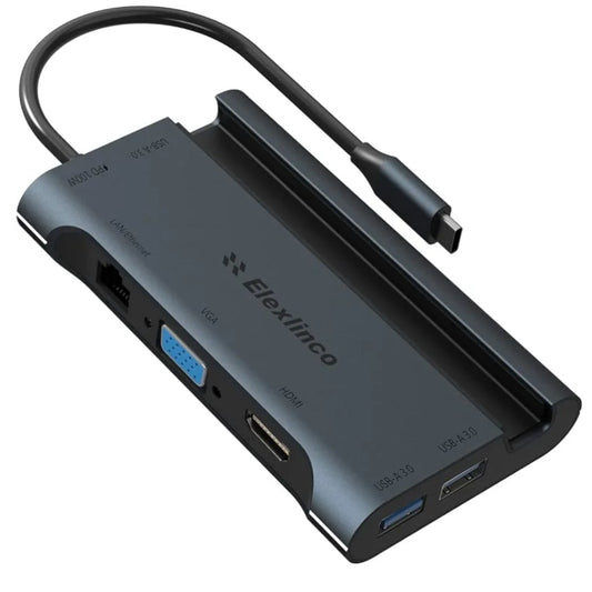 Elexlinco USB C Hub, 7-in-1 Type C Dock Adapter with Ethernet, 100W Power Delivery USB-C