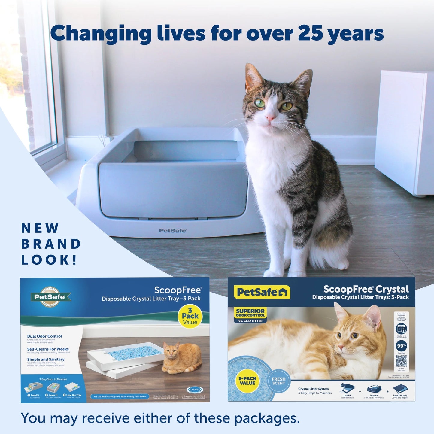 PetSafe ScoopFree Crystal Disposable Cat Litter Trays, Fresh Scent, Silica Crystals, 3-Pack, Blue