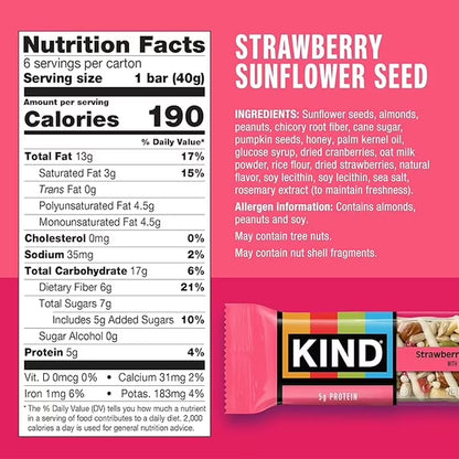KIND Bars Seeds, Fruit and Nuts Variety Pack, Strawberry, Dark Chocolate Raspberry and Orange Cranberry, Good Source of Fiber, 5g Protein, Gluten Free Snack Bars, 18 Count