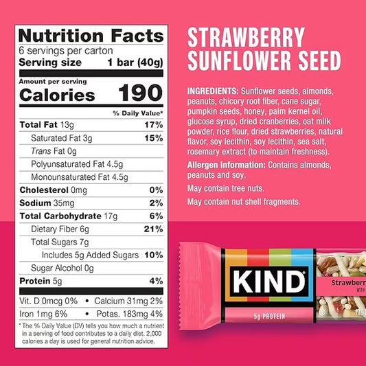 KIND Bars Seeds, Fruit and Nuts Variety Pack, Strawberry, Dark Chocolate Raspberry and Orange Cranberry, Good Source of Fiber, 5g Protein, Gluten Free Snack Bars, 18 Count
