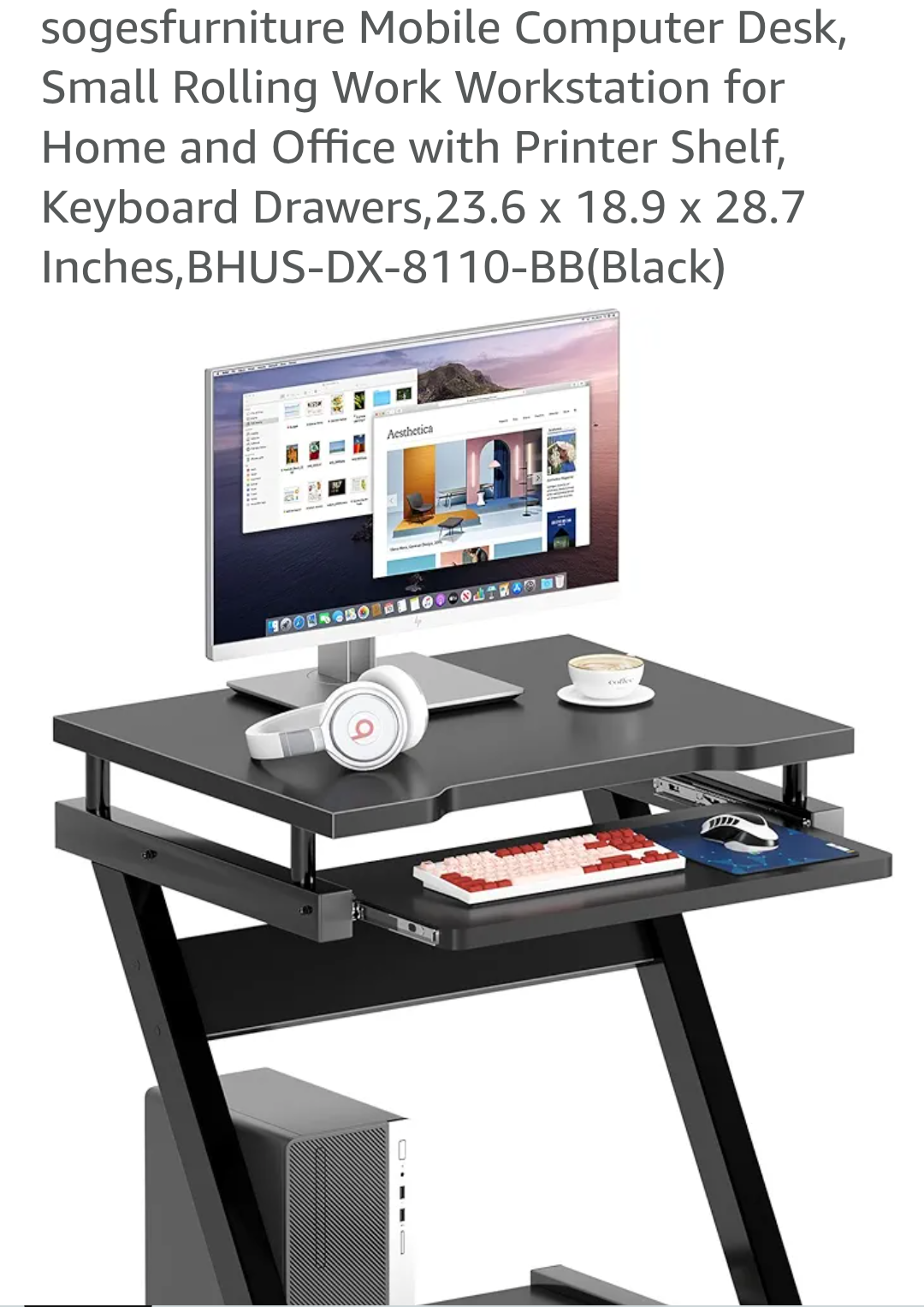 30" Small Mobile Computer Desk with Keyboard Drawer, Black
