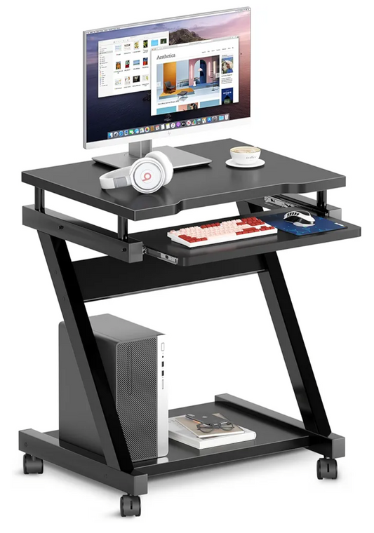 30" Small Mobile Computer Desk with Keyboard Drawer, Black