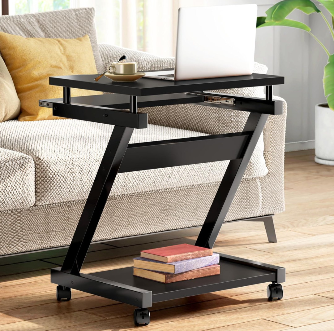 30" Small Mobile Computer Desk with Keyboard Drawer, Black