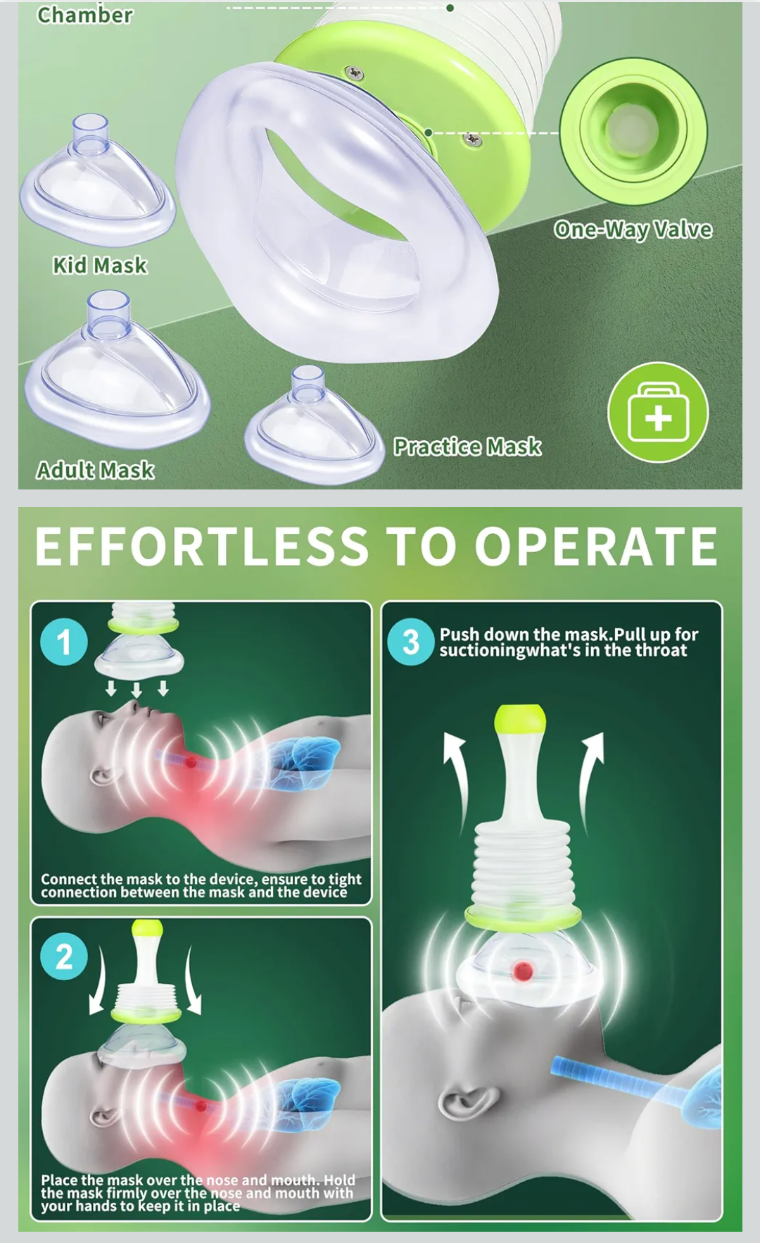 Product packaging with illustrations and text on a green background