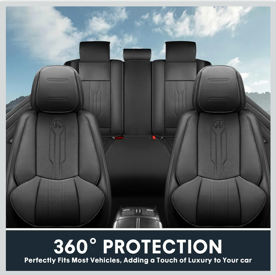 Faux Leather Car Seat Covers for Ford F150 2009-2026 and for 2017-2025 F250 F350 F450 Regular Cab Super Cab Super Crew Pickup Truck Cushions(Black, Full Set)