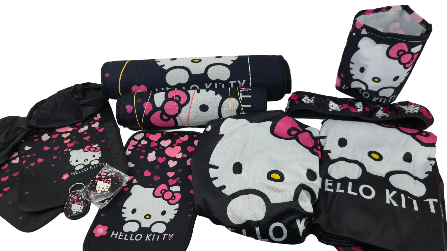 Hello Kitty Sanrio 18pc. Car Floor Mats,Seat Covers, and Vehicle Decor Kit for Four Seats