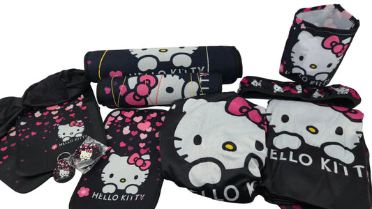 Hello Kitty Sanrio 18pc. Car Floor Mats,Seat Covers, and Vehicle Decor Kit for Four Seats