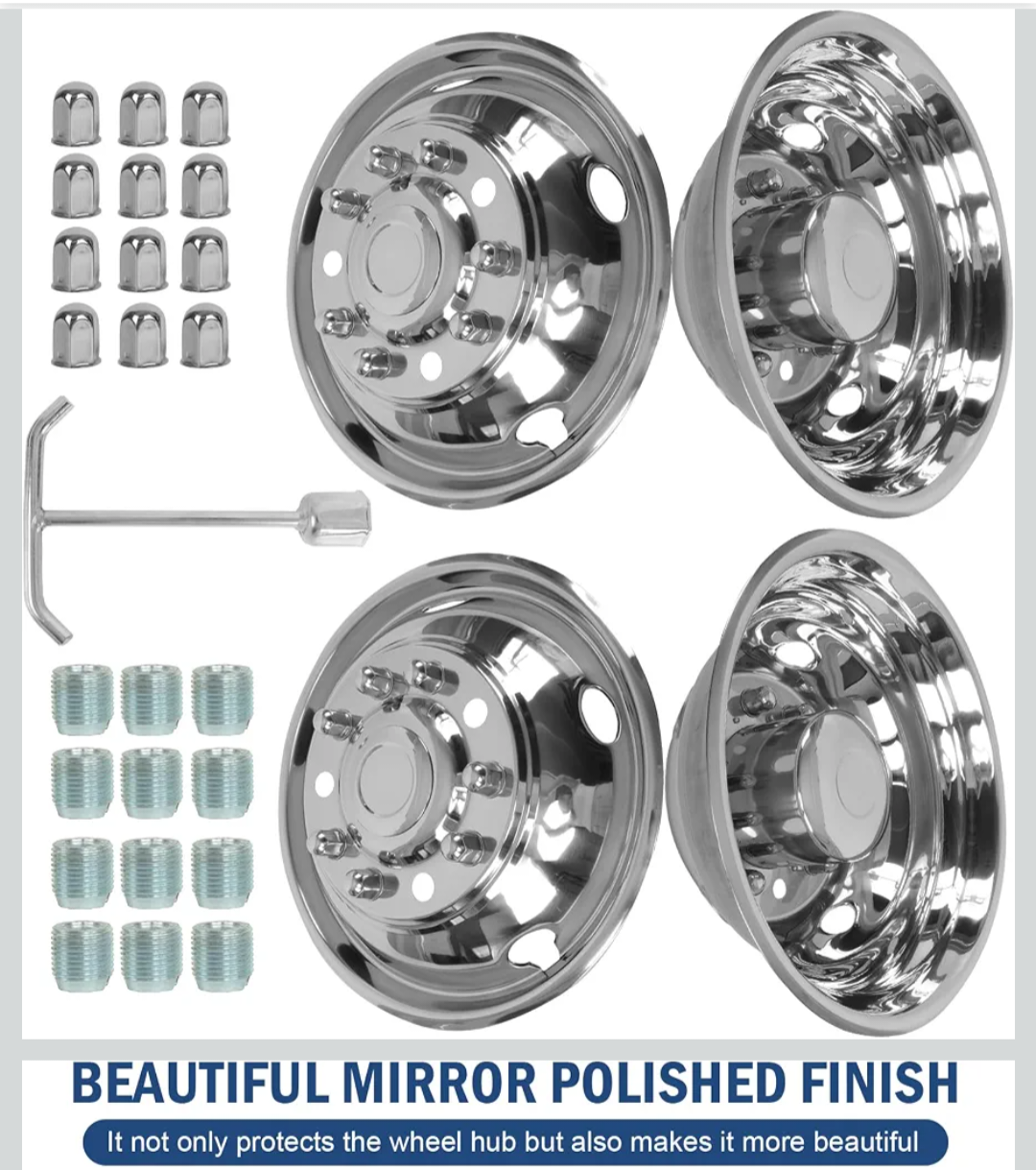 HIghtall 19.5 Wheel Simulators, 19.5" 10 Lug Stainless Steel Hubcaps