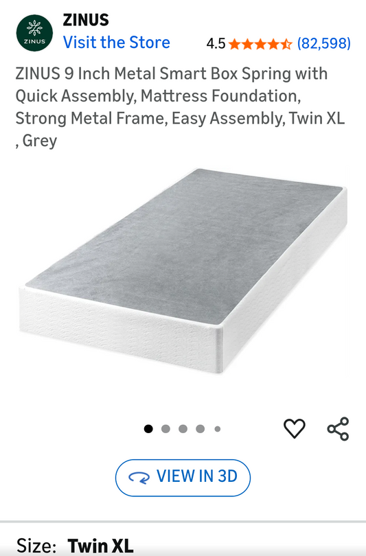 Zinus 9" Metal Smart Box Spring Size Twin XL