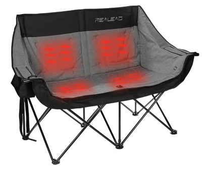 Realead Two-Person Heated Outdoor Camping Chair Love-Seat, Adult Size, Grey