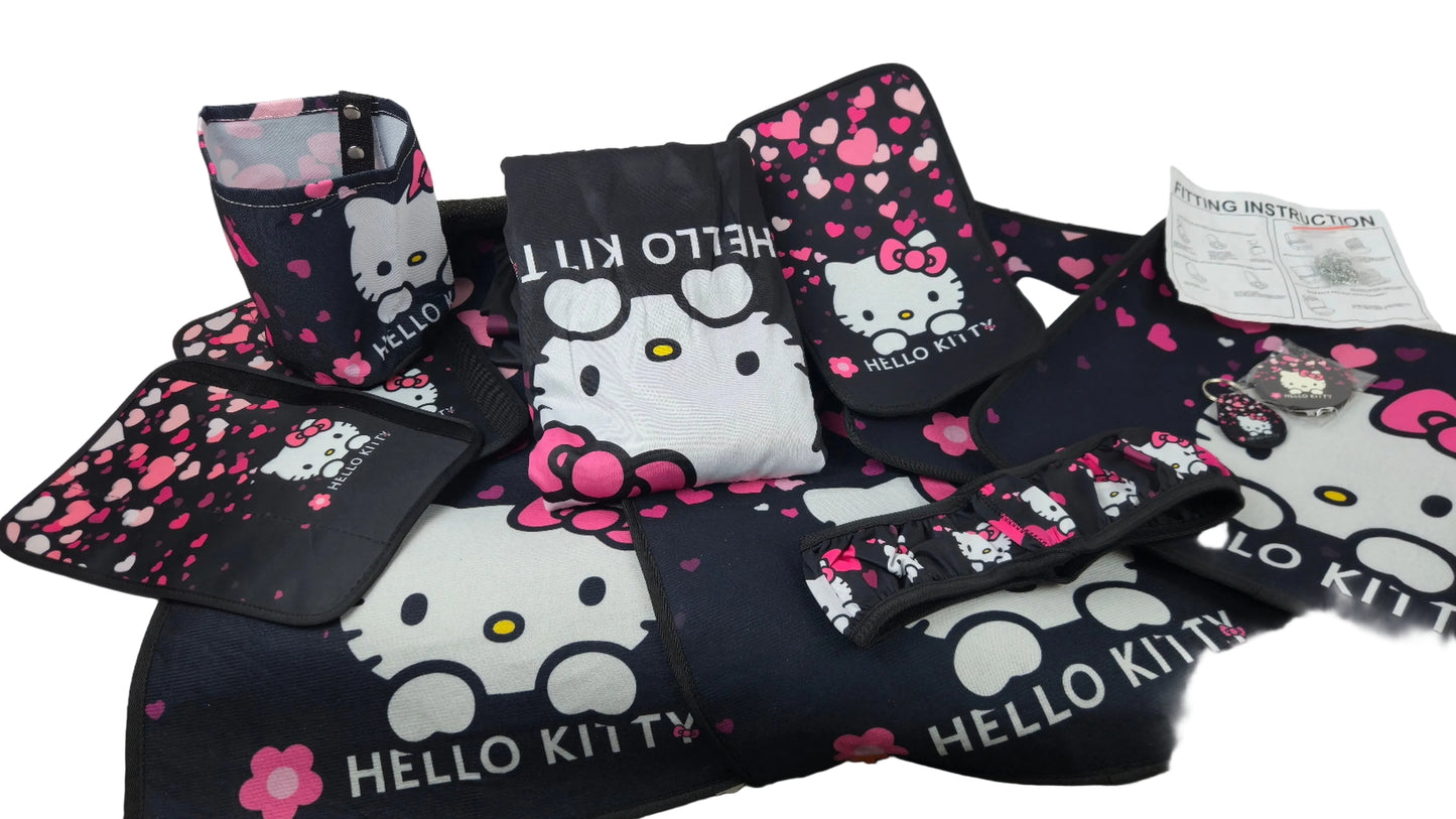 Hello Kitty Sanrio 18pc. Car Floor Mats,Seat Covers, and Vehicle Decor Kit for Four Seats