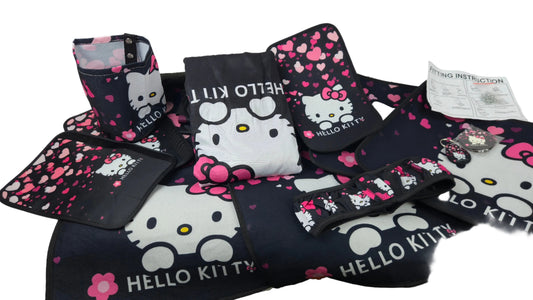 Hello Kitty Sanrio 18pc. Car Floor Mats,Seat Covers, and Vehicle Decor Kit for Four Seats