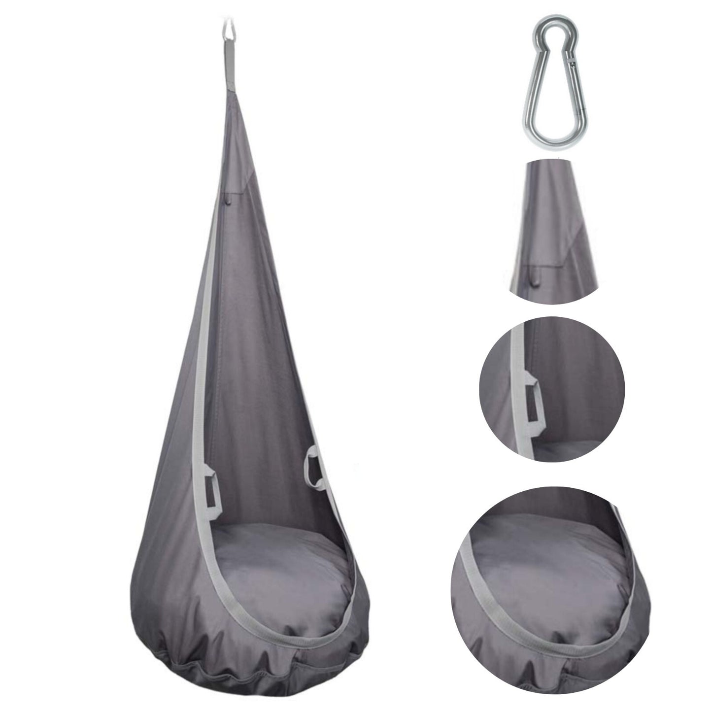 Grey Kids Pod Swing Seat Max 330 Lbs, Child Sensory Swing Hammock Chair with Inflatable Cushion