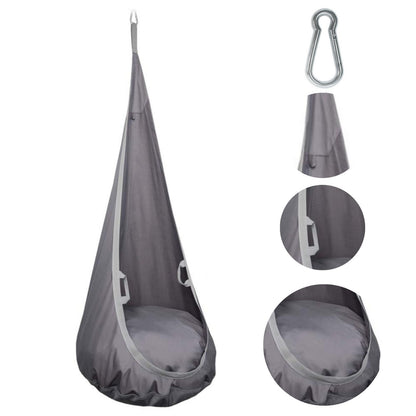 Grey Kids Pod Swing Seat Max 330 Lbs, Child Sensory Swing Hammock Chair with Inflatable Cushion