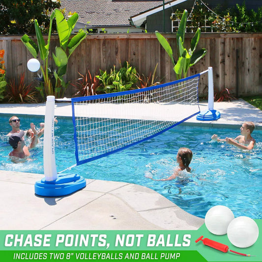 Pool Volleyball Base, Net, Two Balls, and Pump, Blue