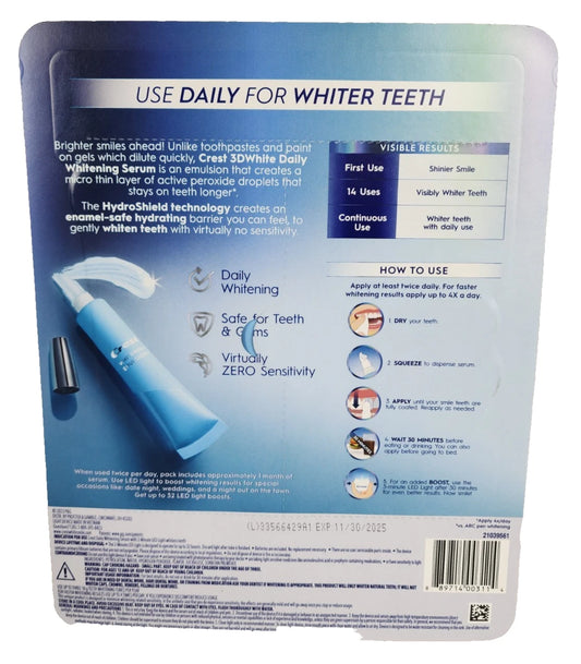 Crest 3DWhite Daily Whitening Serum, Advanced Enamel White + LED Light Treatment