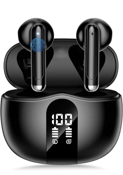 S58 Bluetooth 5.4 Wireless Earbuds Black, LED Display, Waterproof, Touch