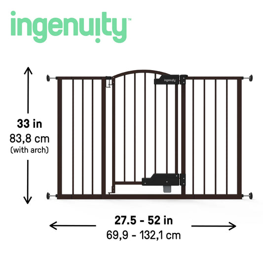 Thruway 52W Series Hands-Free GlideOpen Pressure/Hardware Mounted Pet and Baby Gate, 24"-52" Wide, 33" Tall - Espresso