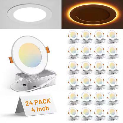 4 in. Adjustable CCT 24-Pack Canless LED Recessed Ceiling Light 1050LM Brightness Dimmable 12W by  Amico
